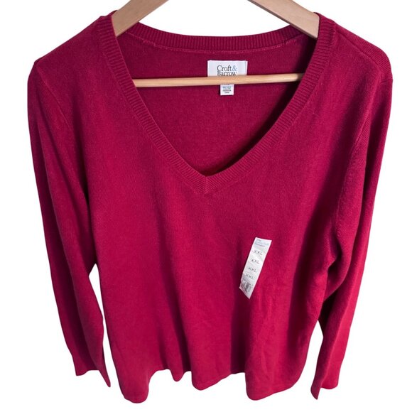 Croft & Barrow Pink Stretchy Knit Sweater Size XXL NWT $36 V Neck Acrylic - Picture 6 of 7